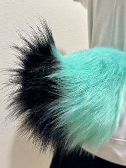 Haloween Cosplay Costume Mongolian Faux Fur Aqua and Black Tail.  10”W x 8” H