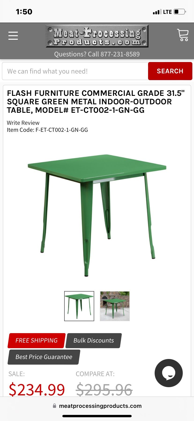 FLASH FURNITURE COMMERCIAL GRADE 31.5" SQUARE GREEN METAL INDOOR-OUTDOOR TABLE, 