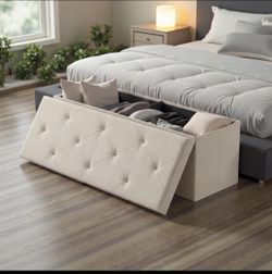 New Open Box NEWBULIG 43in. Beige Folding Storage Ottoman Bench