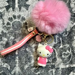 PINK-Hello Kitty POM-POM Keychain. NEW.