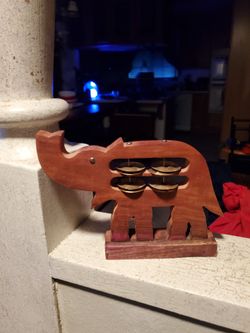 Vintage Wooden Elephant Tambourine 