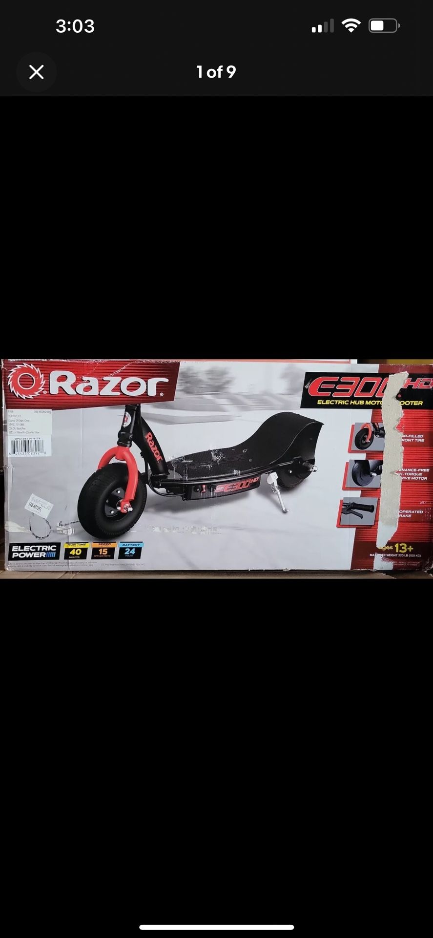 Razor E300 HD 24V Electric Scooter - Red and Black