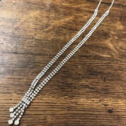 Vintage 1970s long rhinestone necklace no I