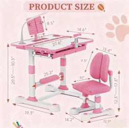 Kids Adjustable Height Desk W/ Tilted Desktop. Light And Storage