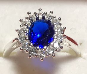 White and Blue Topaz Silver Ring size 10