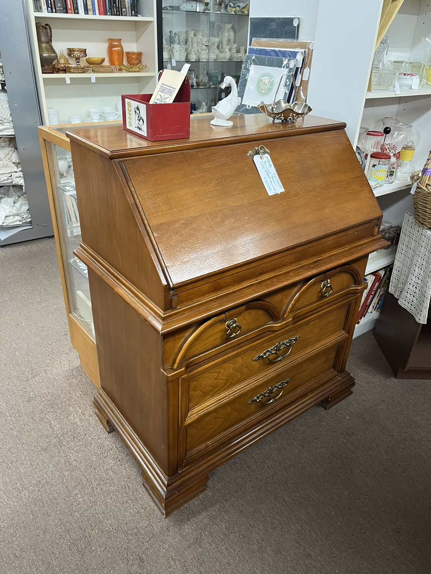 Bassett Pecan Drop Front Secretary Desk