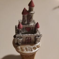 Small Princess Castle With Pink Heart On Cork Figurine 