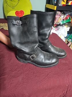 HD Black Leather Engineer Motorcycle Boots