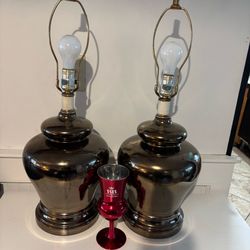 Large Vintage Ceramic Table Lamps - 26.5" Tall Statement Pieces (Set of 2)