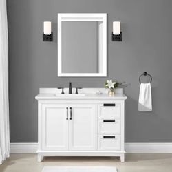 allen + roth 48-in White Undermount Single Sink Bathroom Vanity with White Engineered Stone Top