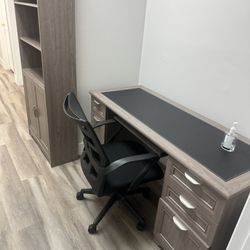 Office Desk, Filing Cabinet, And Tall Storage Cabinet 