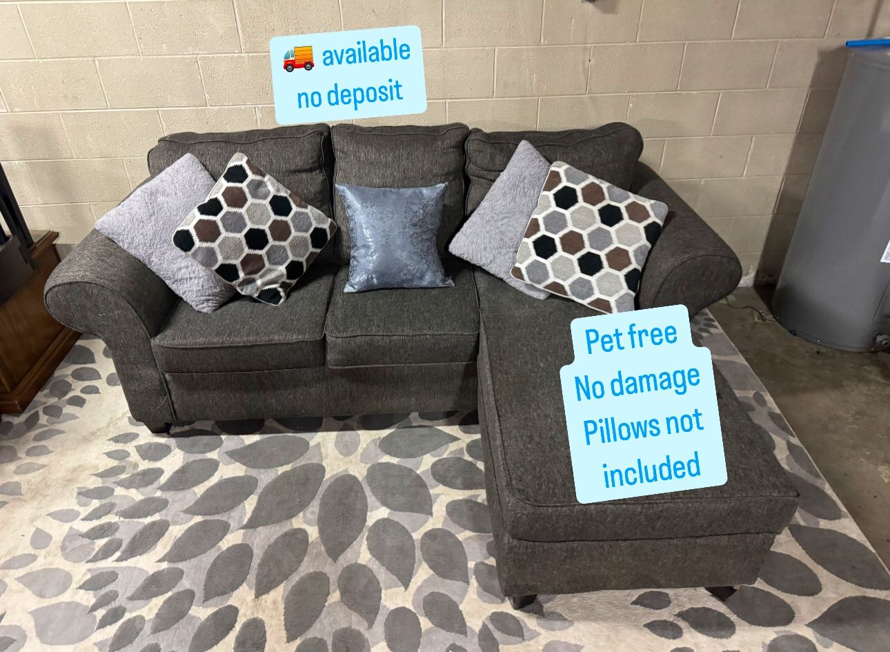 Dark Grey L Shaped Sectional Couch Reversible