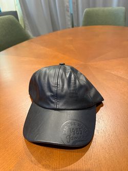 Black Faux Leather Baseball Cap 1985