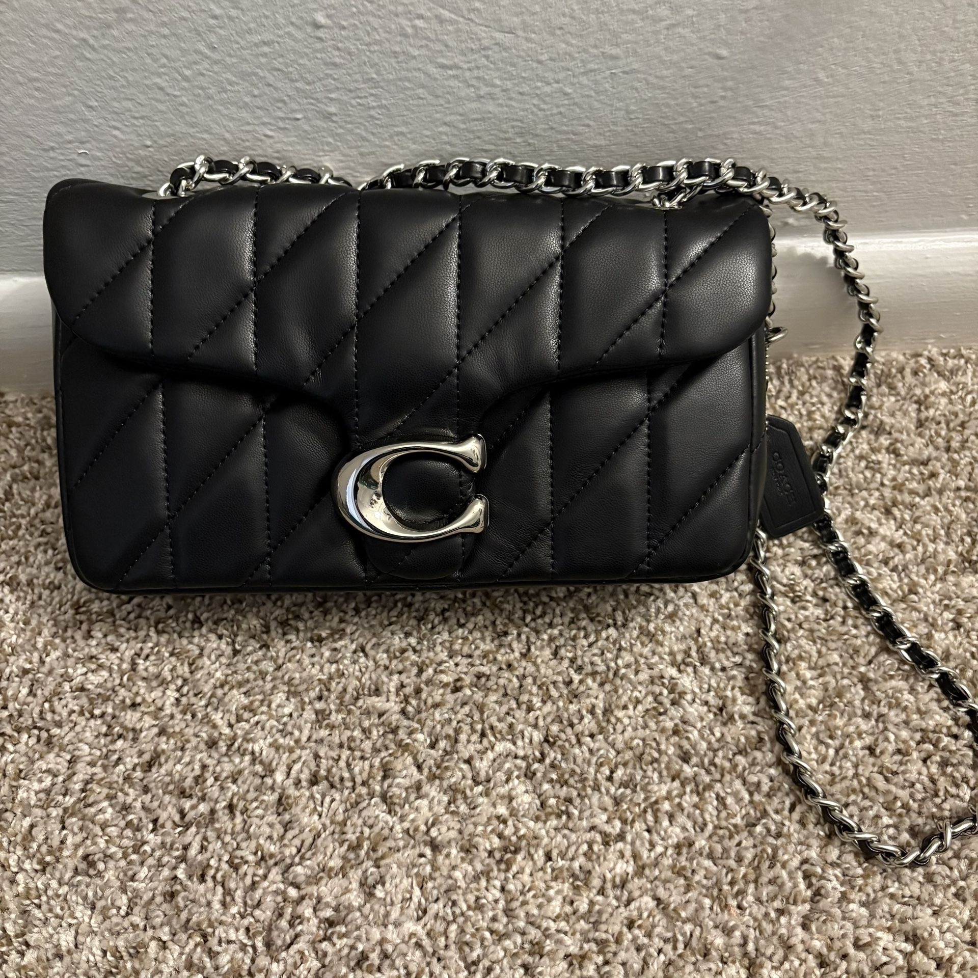 Coach Tabby Shoulder Bag Black And Sliver 