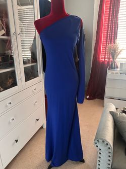 One sleeve royal blue evening dress