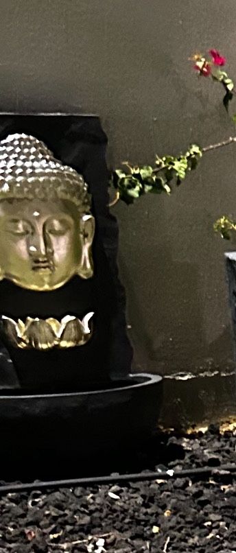 30 in H Fiber Resin Wall Buddha Zen Outdoor Garden Water Fountain w/Warm LED Light, Gold