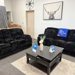 Black Corduroy Sofa & Love Seat ( FREE DELIVERY)