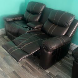 2 Seat Leather Couch Dark Brown 