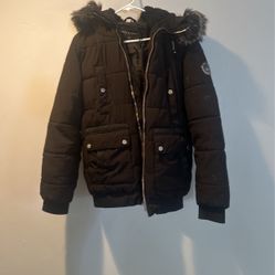 Coat with fur hood 