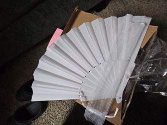 White Wedding /line dance fans, with organza carrying sleeve