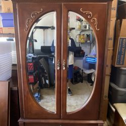 Wooden Armoire with Mirrored Doors