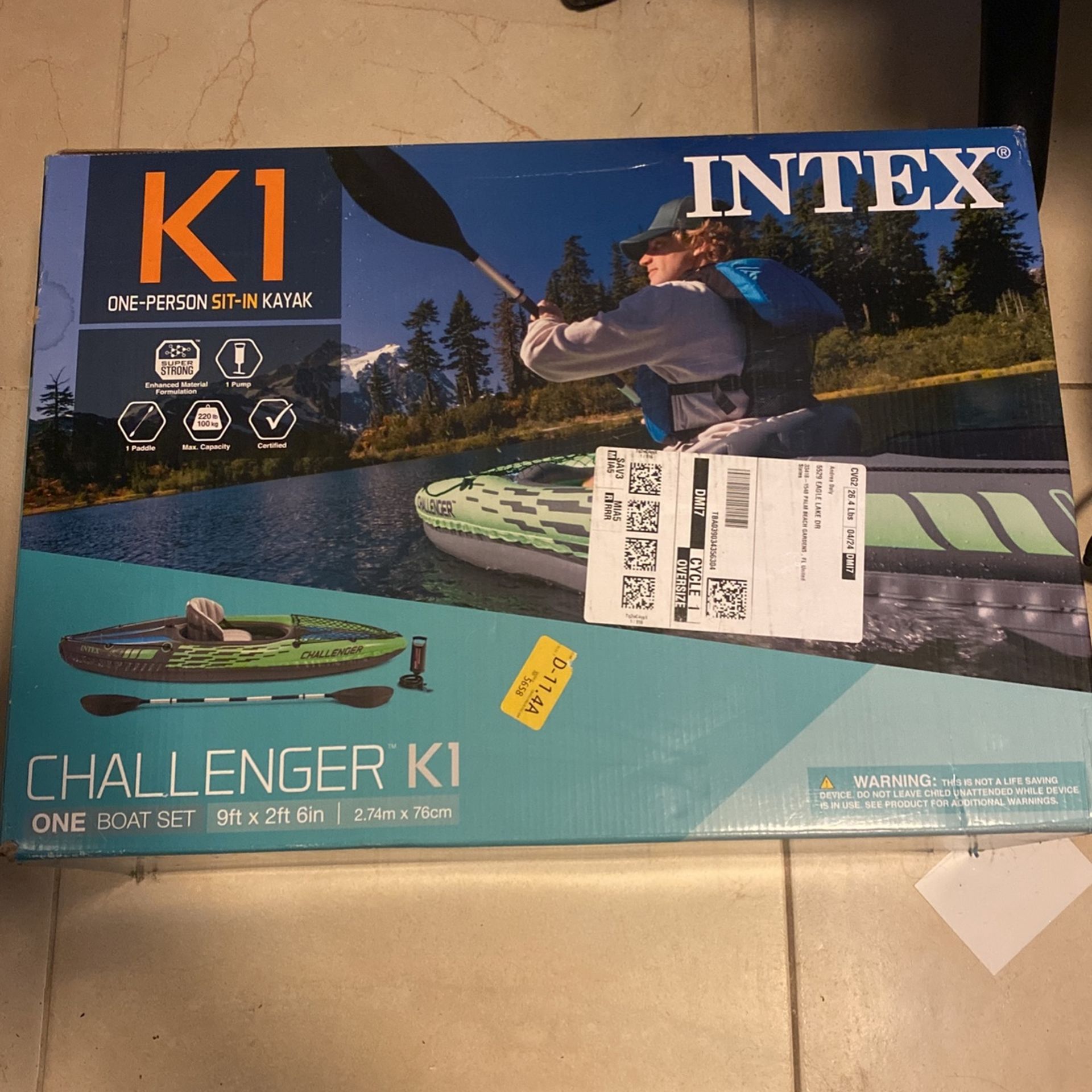 Intex K1 single Person Inflatable Kayak Brand New