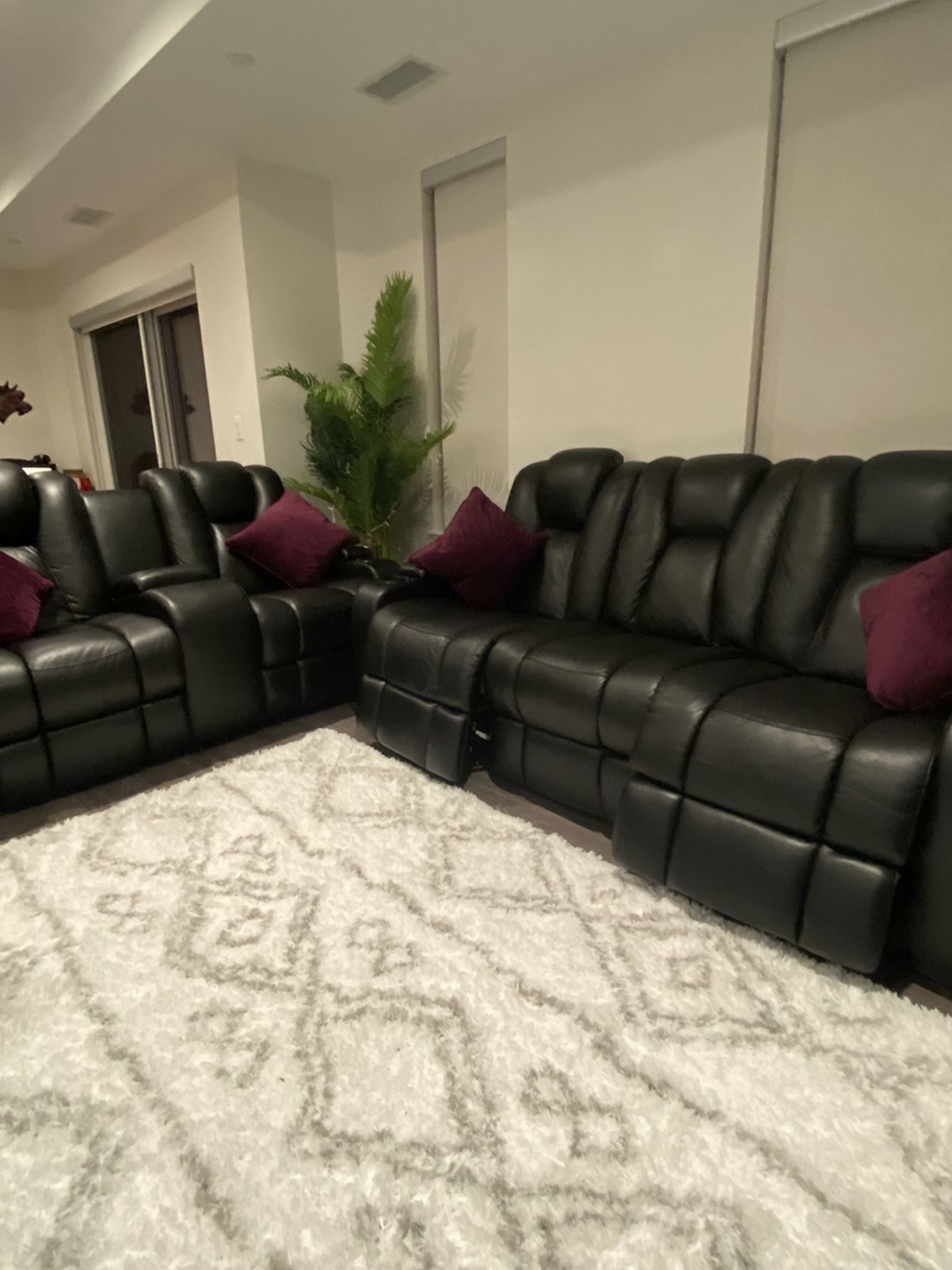 Movie theater All Black Leather Sofa Recliners