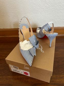 Christian Louboutin Clare Nodo Patent Stripes Bow Nautical Slingback Heels