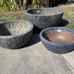 Blue Ceramic Lava Pots-Garden Bowls Planters($185)