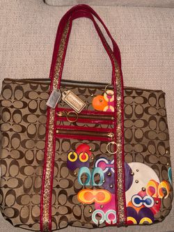 Coach Poppy Signature Glam Zip Tote Bag