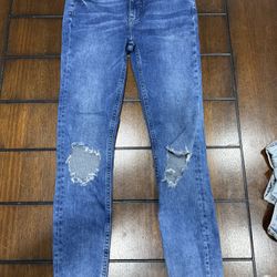 Free People Distressed Destroyed Vintage Wash Skinny Jeans Busted Knee Size 27R
