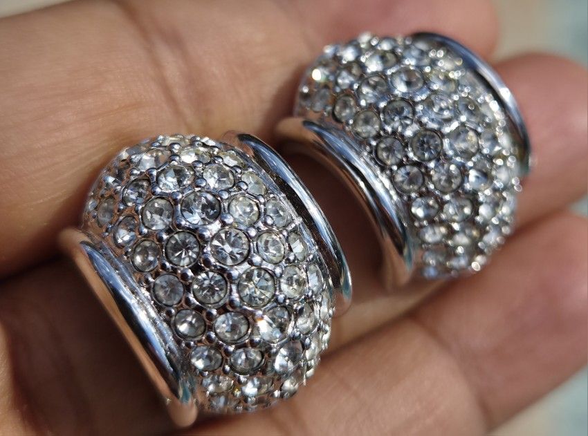Swarovski Womens Silver Tone Pave Crystal Stud Earrings