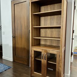 Crate and Barrel Ainsworth Walnut Shelves / Bookcase Media Storage Tower / Cabinet