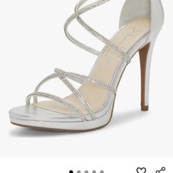 Silver Rhinestone High-Heel Shoes Size 7