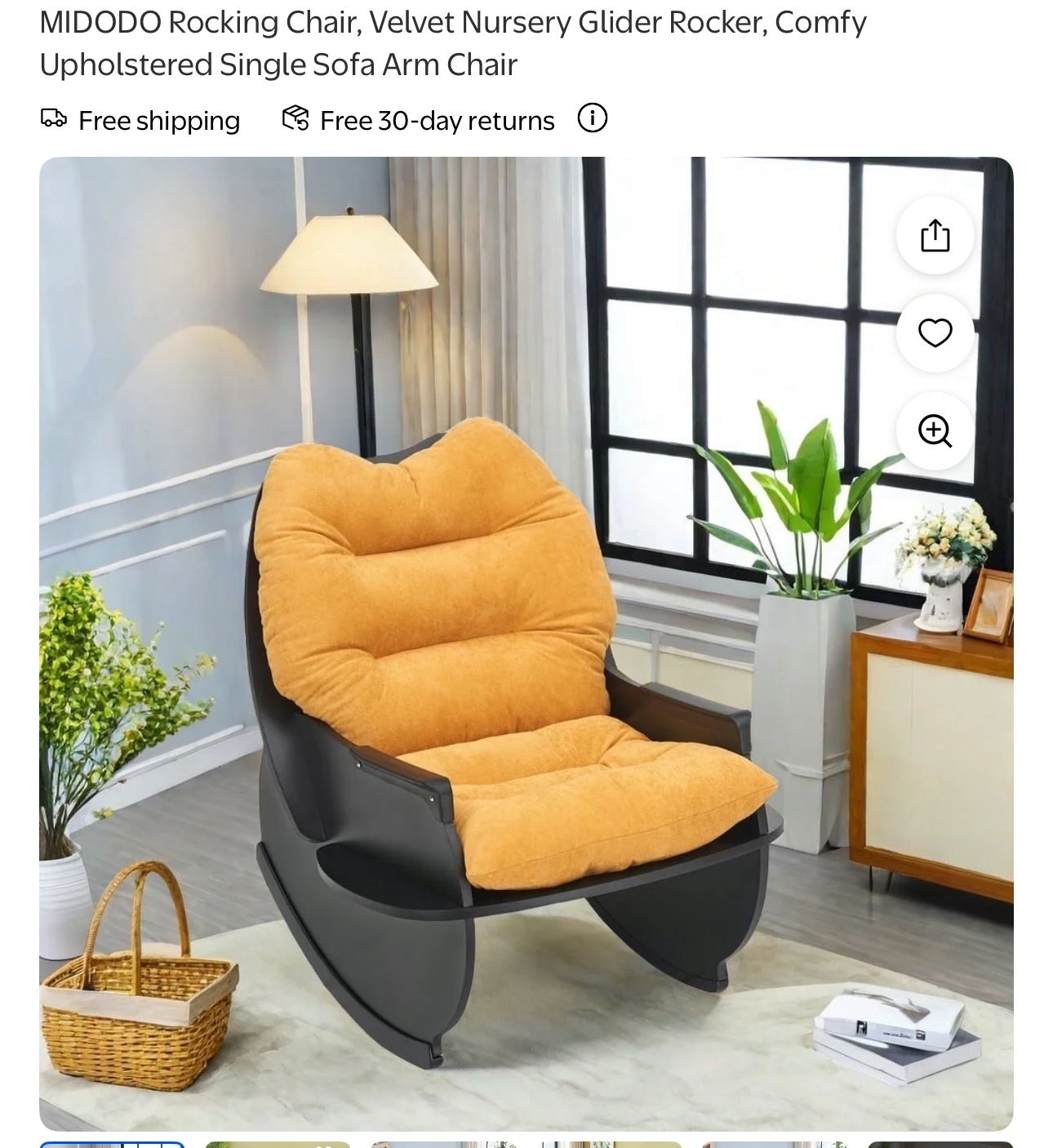 Rocking Chair, Velvet Nursery Glider
