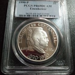 1990-P PCGS PR69DCAM Eisenhower Silver Dollar Coin