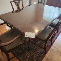 Antique Table With Leaves And 6 Chairs
