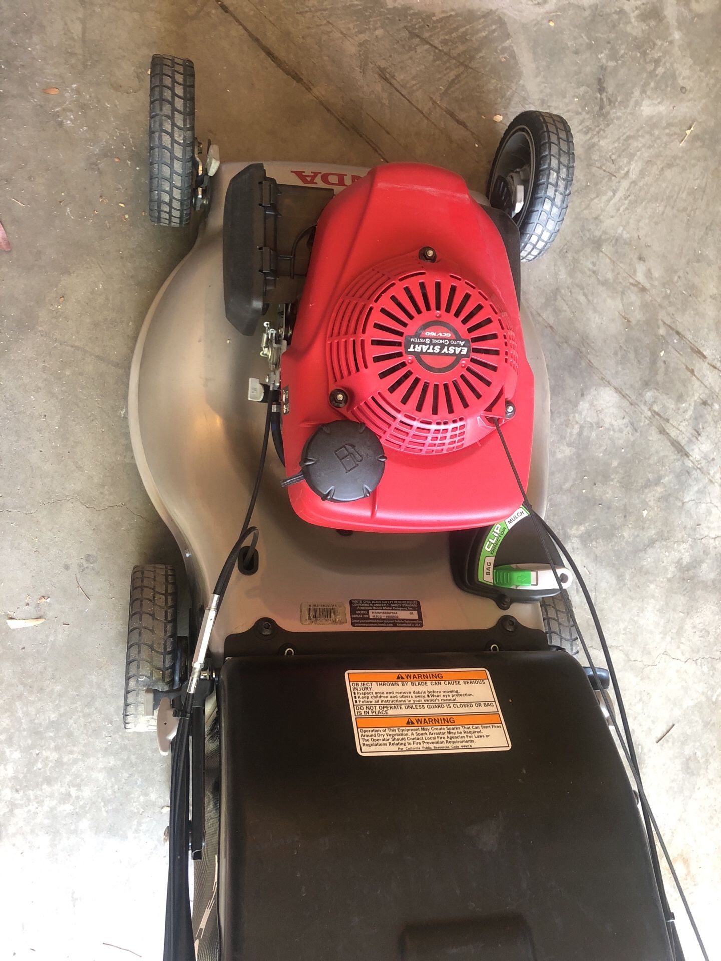 HONDA lawnmower mower model HRR216K9VYAA