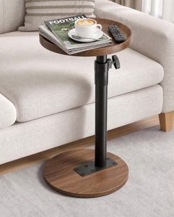 360° Swivel TV Tray Table, Adjustable Height Side Table for Couch, Small Round Drink Table with Anti-Slip Tray, Snack Table for Sofa, Bed, Chair, Livi