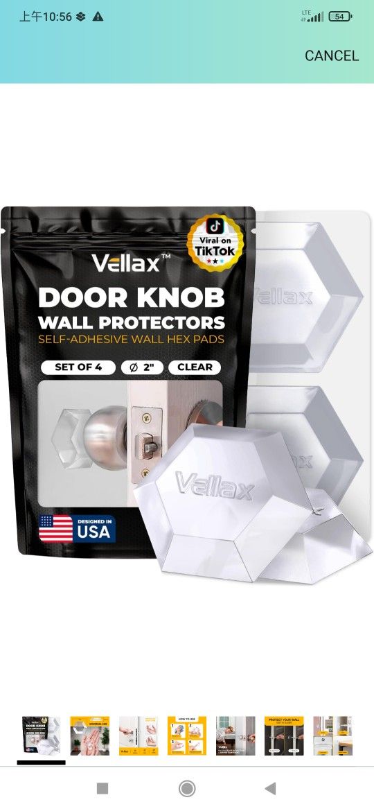 Large 2" Door Knob Wall Protectors – 8 Clear Self-Adhesive Silicone Bumper Pads in Modern Hex Shape – Noise Dampening Wall & Furniture Guards by VELLA
