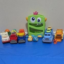 Fisher-Price Monster Trucks Racing Ramp / Green Toys Scooper Construction Truck / Green Toys Car Carrier / Mini Toy Trucks