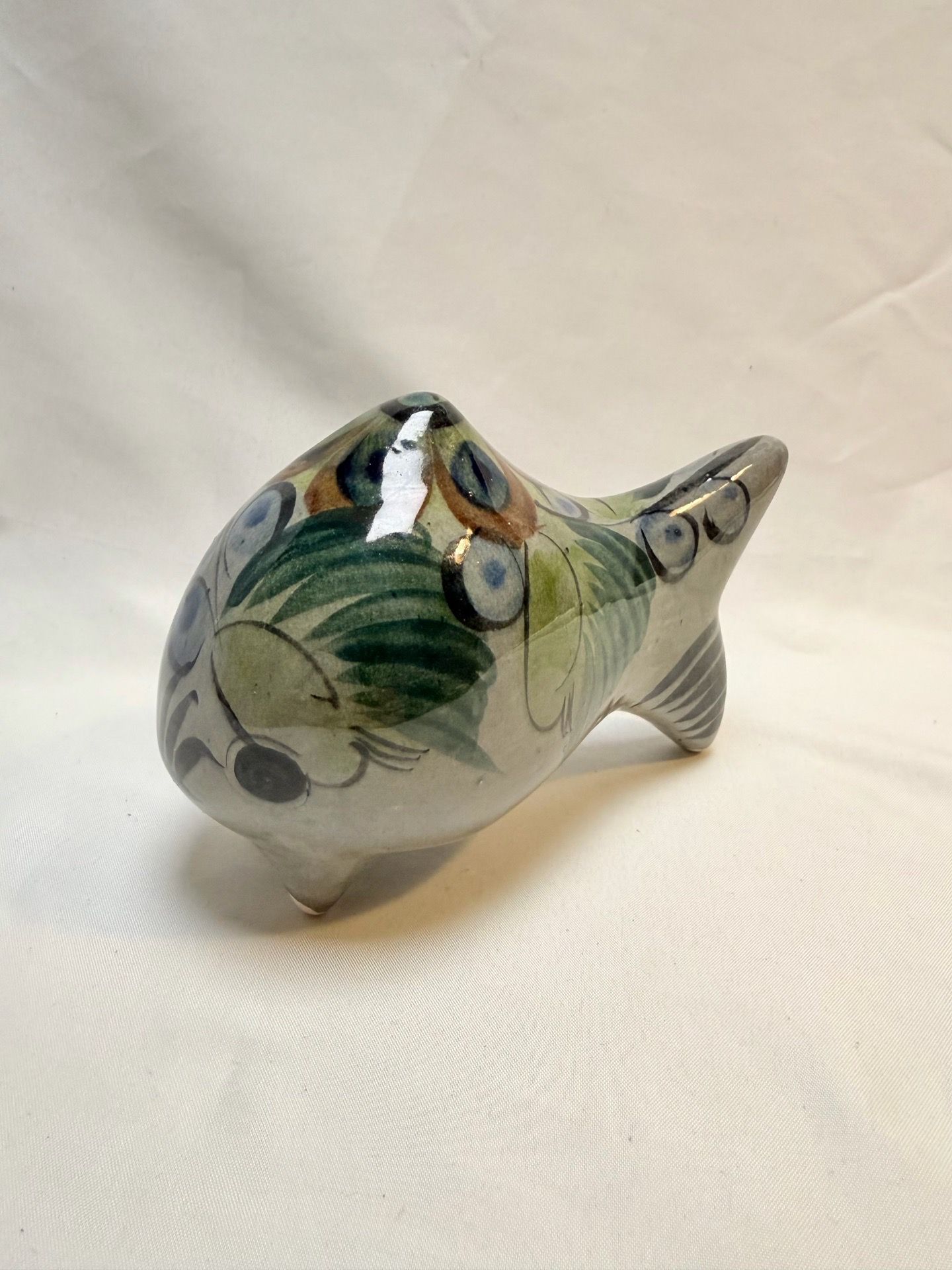 Vintage Tonala Mexico Fish Pottery Figurine Handmade Mexican Folk Art Ceramic Decor