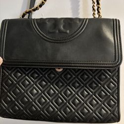 Tory burch Black Leather Flemming Convertible Bag