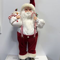 Gorgeous 30” Santa figurine statue Door Greeter  Snowman  on 1 hand Candy Cane on other hand. Great Condition. 