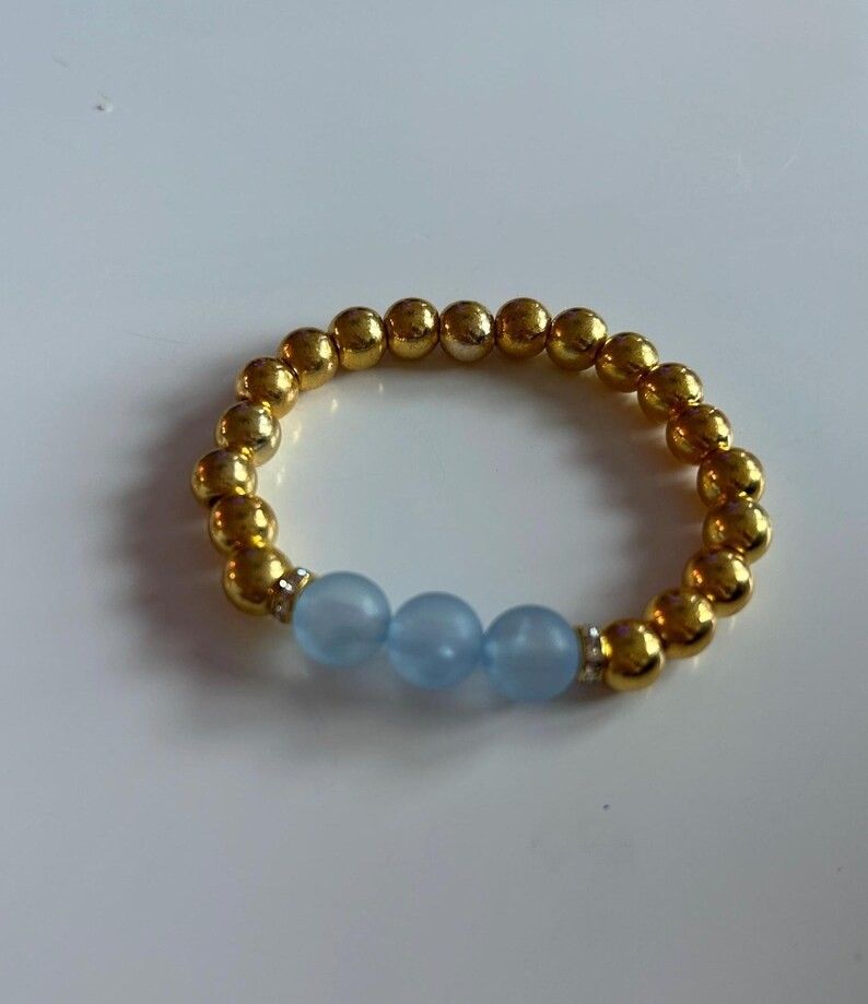 Elegant Gold Beaded Ring with Opalite Accent Beach Bracelet