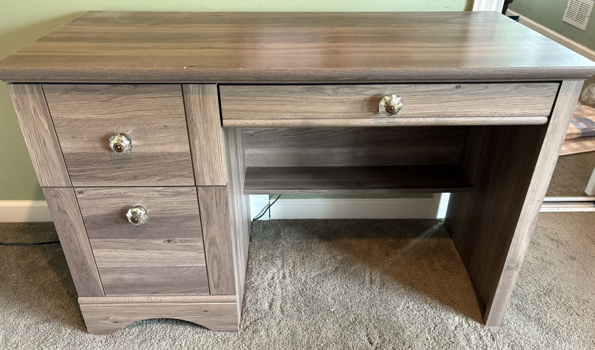 Beige Desk With Bookshelf