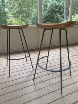 Modern Wood-Seat Bar Stools (set of 2)