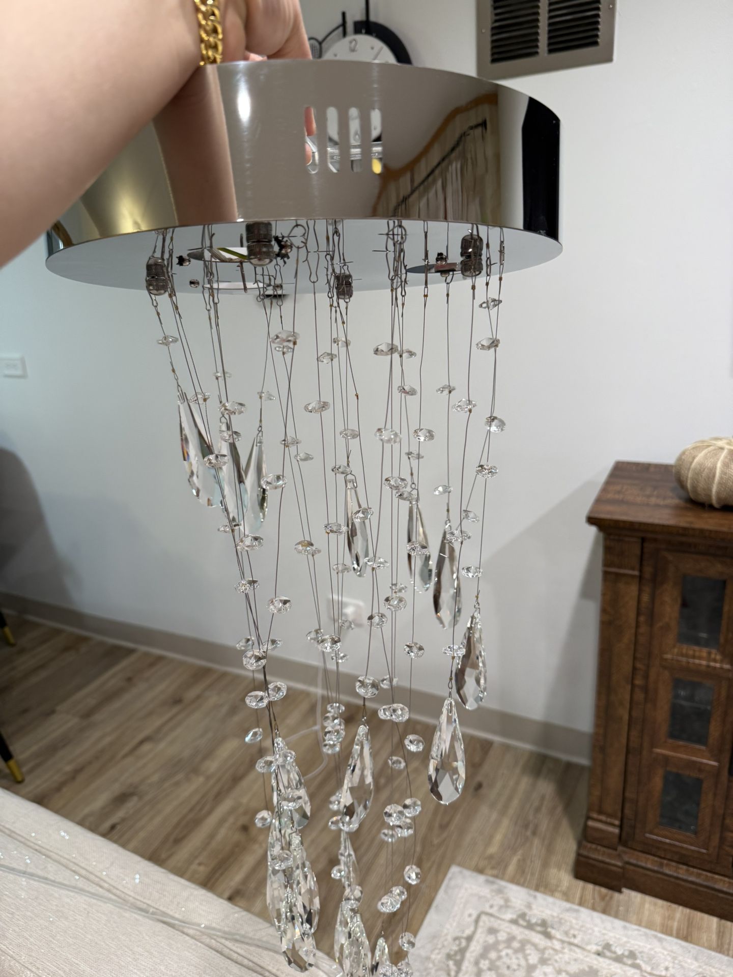 ch Modern Crystal Chandelier Light Fixture, Spiral Crystal Round Ceiling Lamp Chrome Flush Mount Ceiling Lights for Stairwell Foyer 5*GU10 Bulb(Bulb n