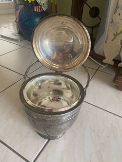 Silver ice bucket, sterling silver mirror