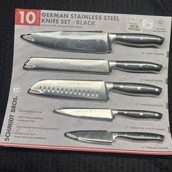 NEW - Schmidt Bros 10-Piece Kitchen Knife Set with Protective Sheaths